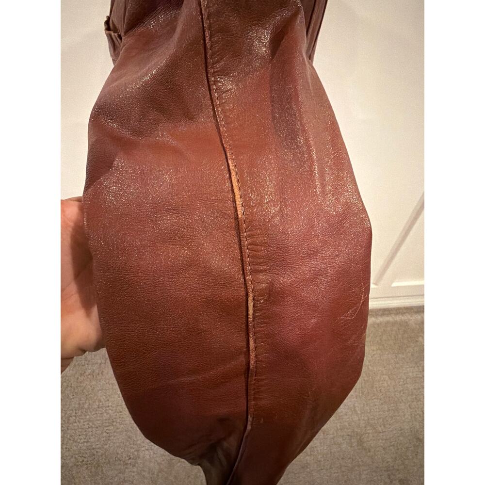Vintage 70s Le Soleil Genuine Leather Jacket 7/8 Brown Belted Safari Coat - Picture 3 of 14